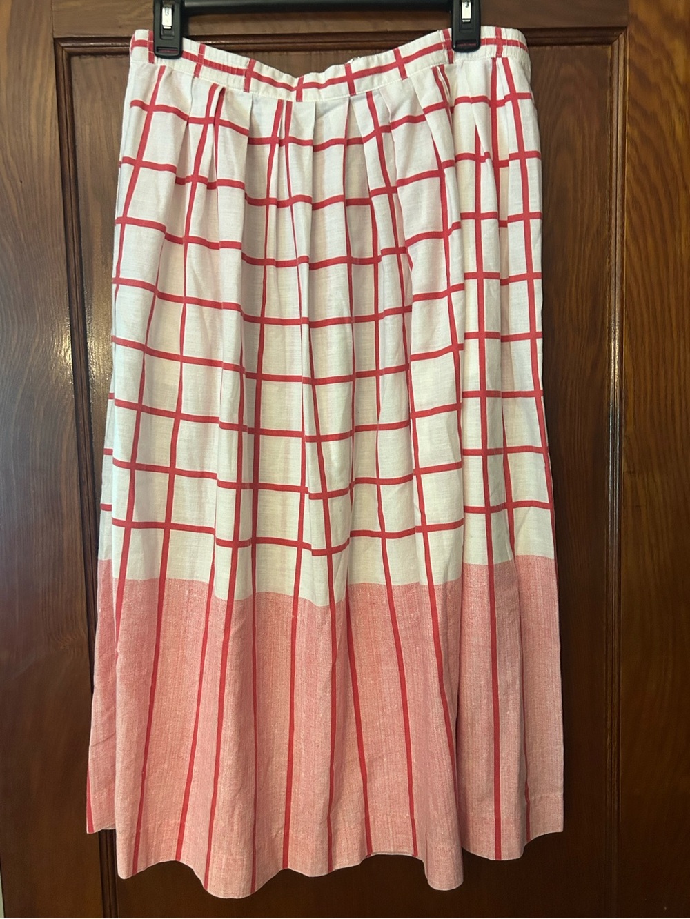 Vintage 80's Act III Window Pane Pleated Midi Skirt White Red Size 16 Medium - Picture 3 of 6